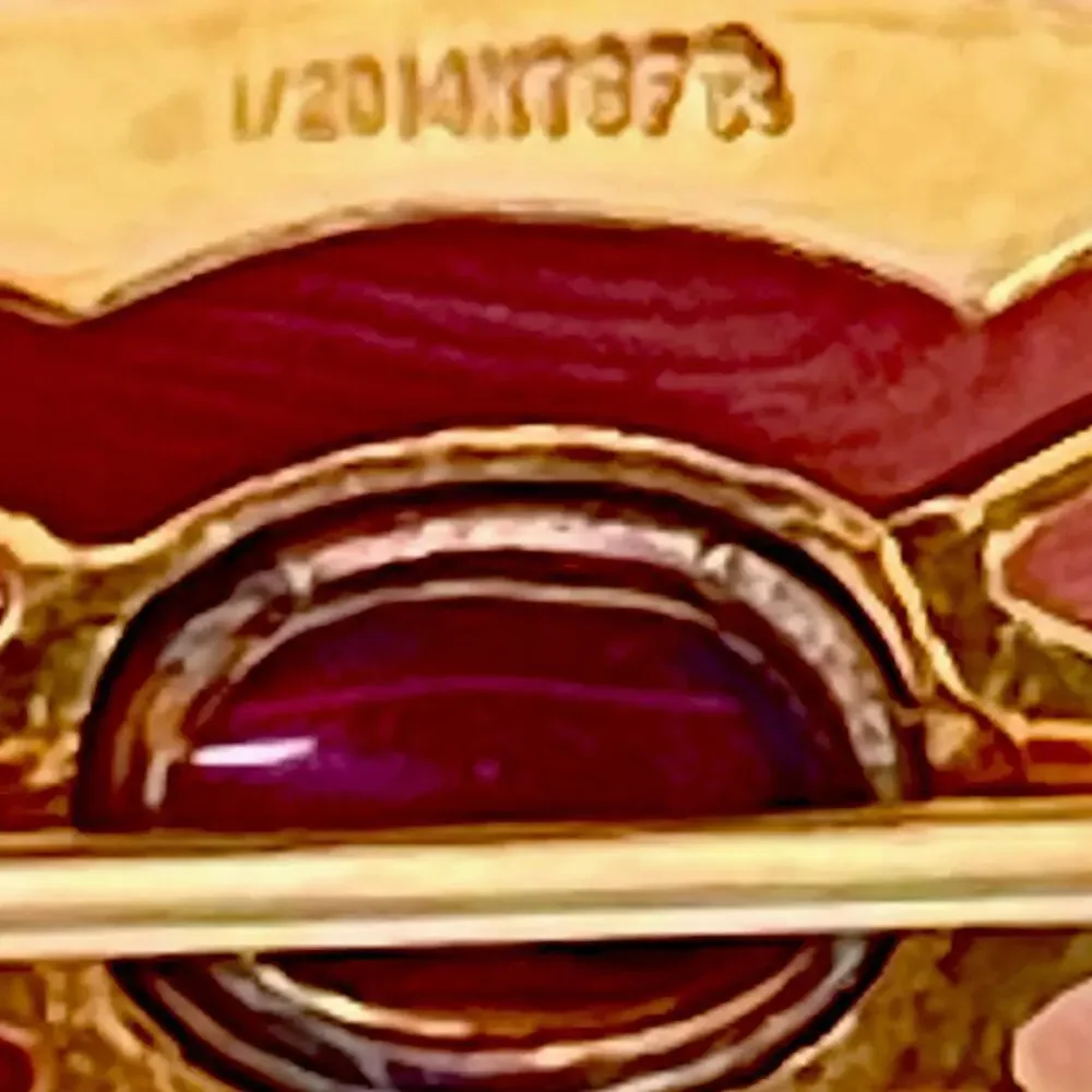 Antique Art Deco 14K 1/20 GF Ornate Mini Bar Brooch Pin+ Paste Amethyst 1.5x.5 - Picture 7 of 9